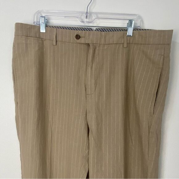 Cremieux Tan Linen Pin Striped Trousers Quiet Luxury Old Money Mafia Mens 40 - Picture 6 of 13